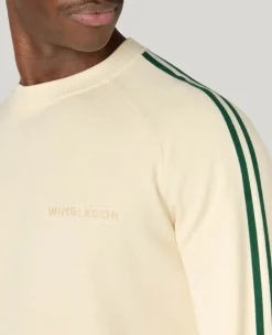 Wimbledon Contrast Stripe Knitted Sweater in Cream- Knitwear|Sweatshirts & Hoodies