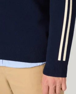 Wimbledon Contrast Stripe V-Neck Sweater in Navy- Knitwear