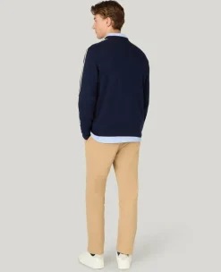 Wimbledon Contrast Stripe V-Neck Sweater in Navy- Knitwear