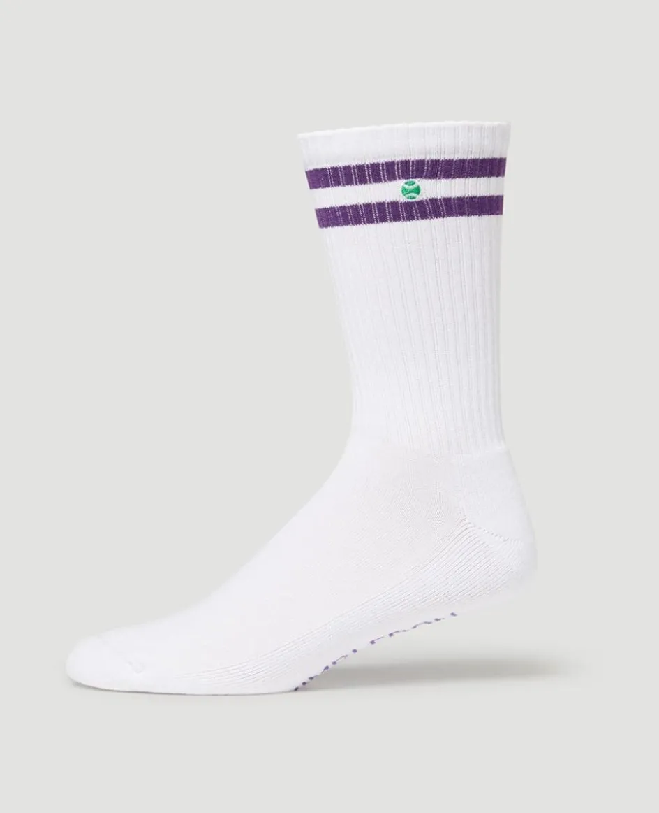 Wimbledon Crew Socks - White & Purple-Women Accessories|Accessories