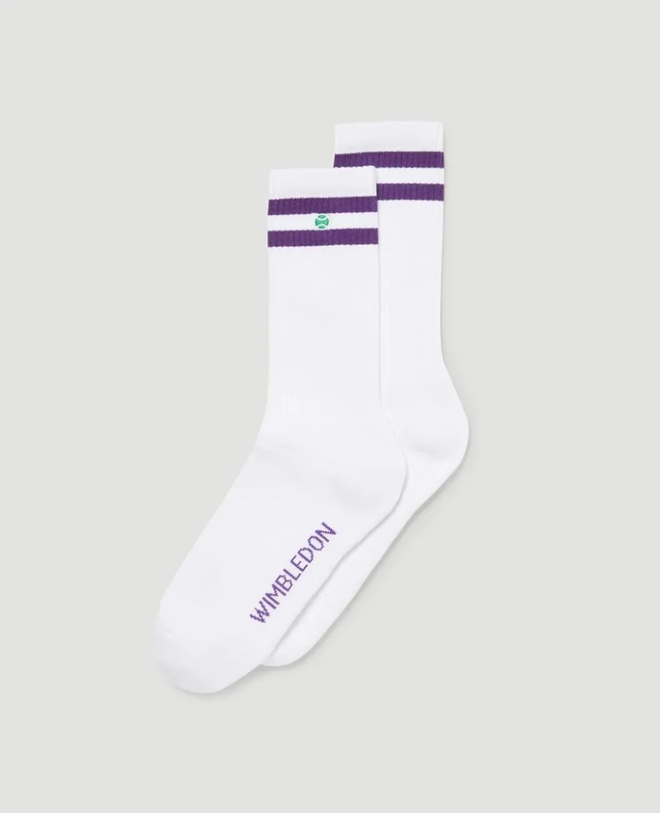 Wimbledon Crew Socks - White & Purple-Women Accessories|Accessories