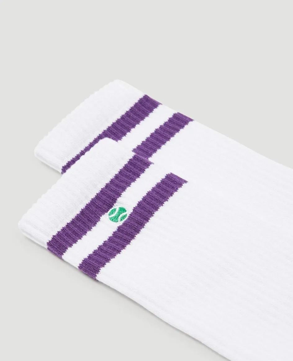 Wimbledon Crew Socks - White & Purple-Women Accessories|Accessories