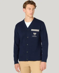 Wimbledon Crossed Racket Cardigan in Navy- Knitwear|Sweatshirts & Hoodies