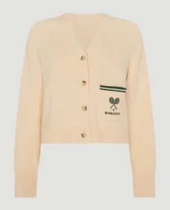 Wimbledon Crossed Racket Crop Cardigan in Cream-Women Knitwear|Sweatshirts & Hoodies