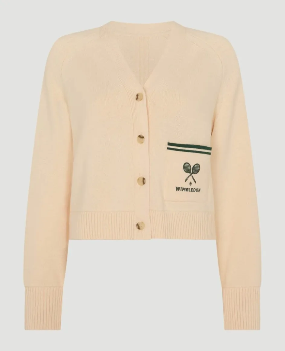 Wimbledon Crossed Racket Crop Cardigan in Cream-Women Knitwear|Sweatshirts & Hoodies