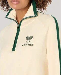Wimbledon Crossed Racket 1/4 Zip Cardigan in Cream-Women Knitwear