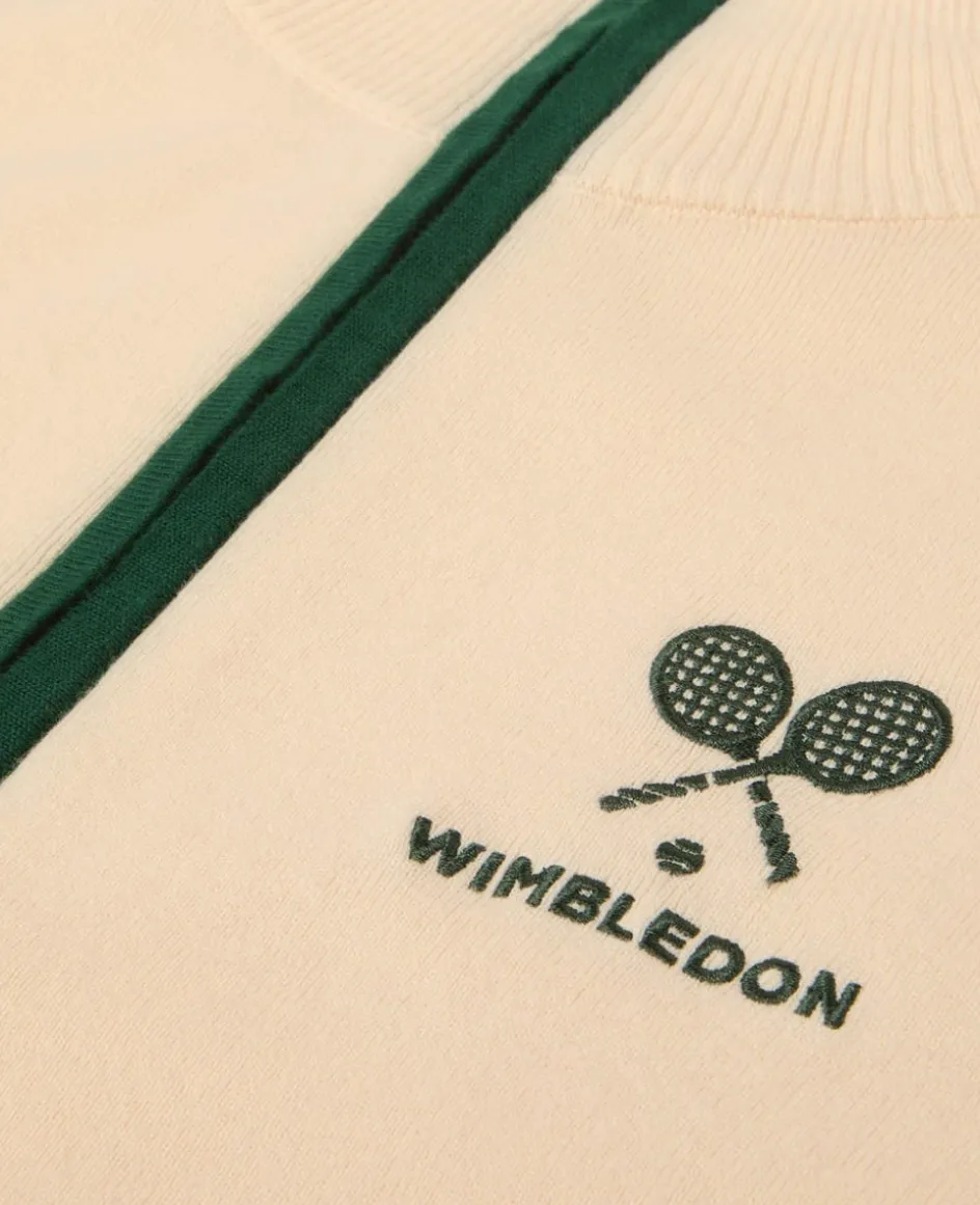 Wimbledon Crossed Racket 1/4 Zip Cardigan in Cream-Women Knitwear