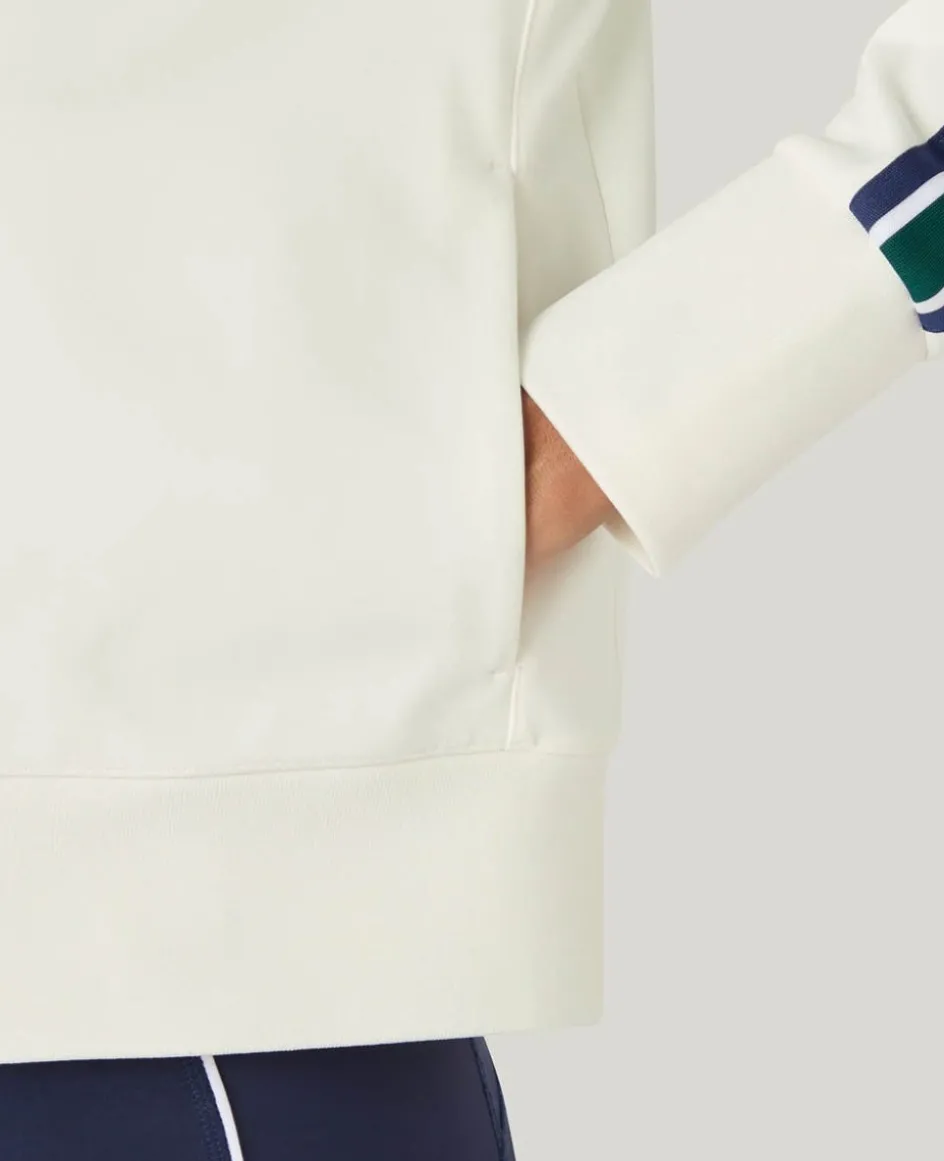 Wimbledon High Neck Zip Front Stripe Track Jacket in White-Women Jackets & Coats