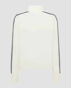 Wimbledon High Neck Zip Front Stripe Track Jacket in White-Women Jackets & Coats