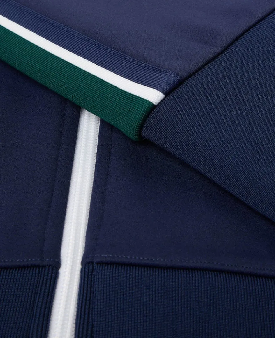 Wimbledon High Neck Zip Front Stripe Track Jacket in Navy-Women Jackets & Coats