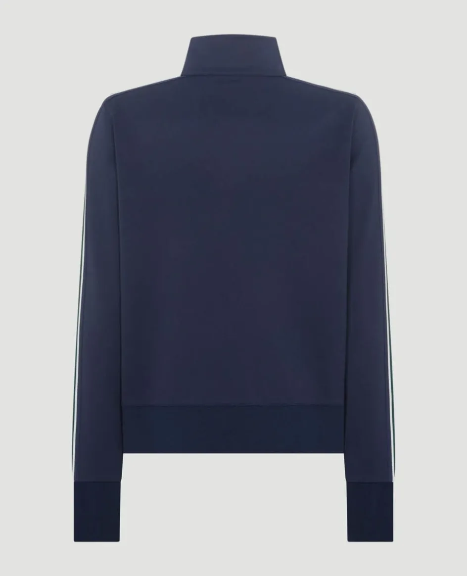 Wimbledon High Neck Zip Front Stripe Track Jacket in Navy-Women Jackets & Coats