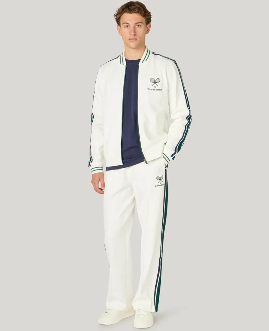 Wimbledon Interlock Stripe Track Pants in White- Trousers & Shorts