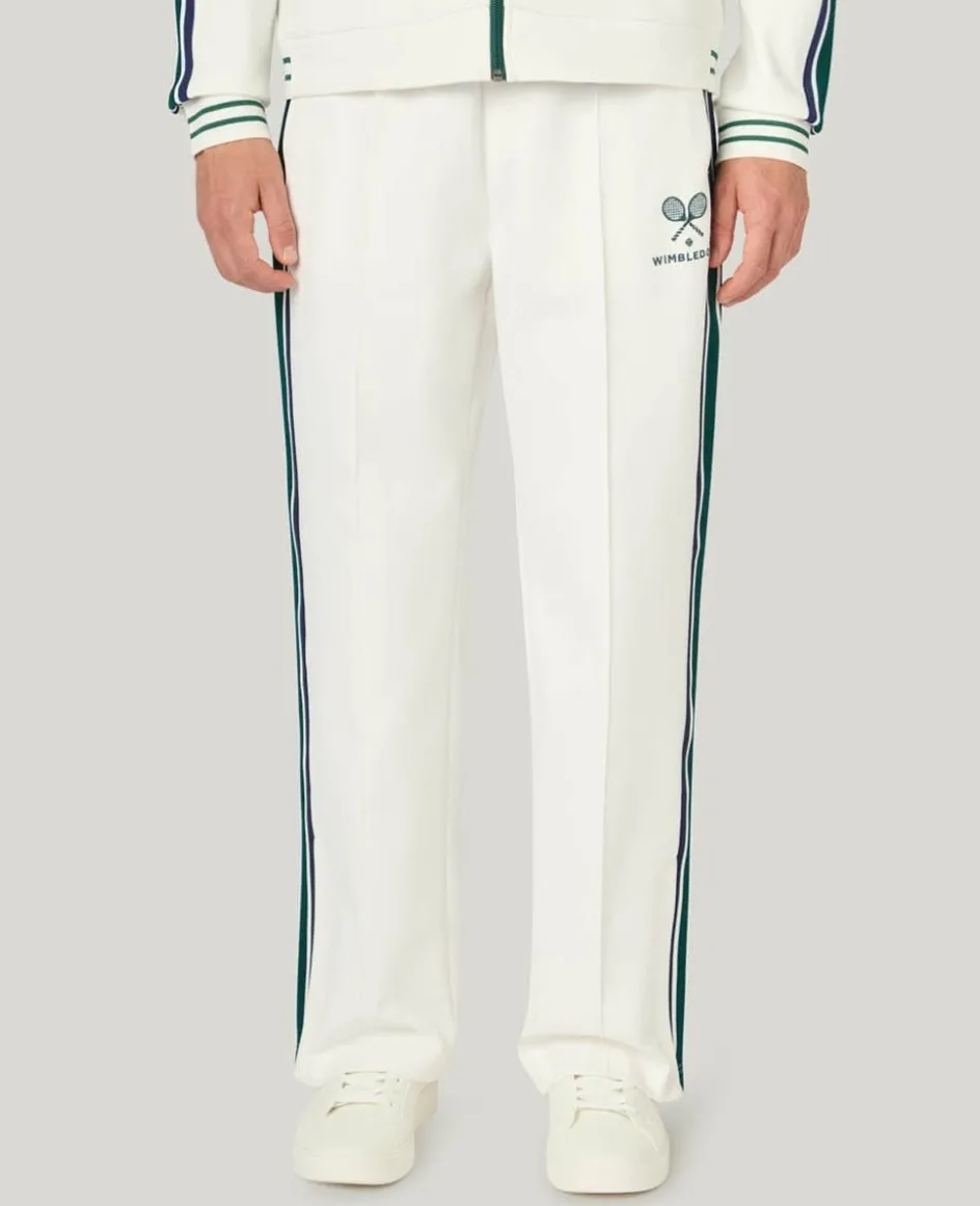 Wimbledon Interlock Stripe Track Pants in White- Trousers & Shorts
