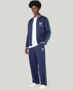 Wimbledon Interlock Stripe Track Pants in Navy- Trousers & Shorts