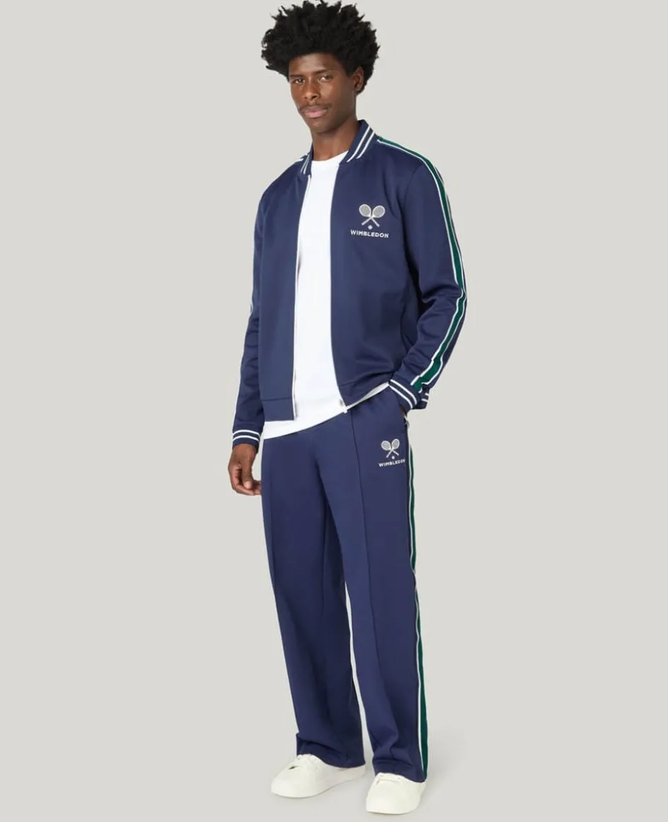 Wimbledon Interlock Stripe Track Pants in Navy- Trousers & Shorts