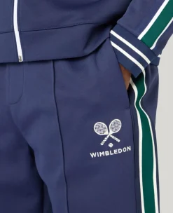 Wimbledon Interlock Stripe Track Pants in Navy- Trousers & Shorts