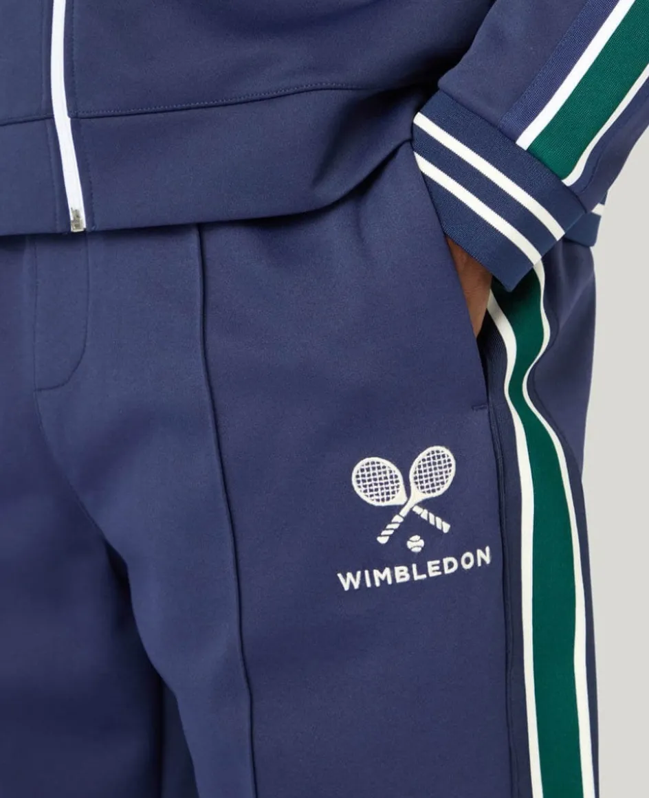 Wimbledon Interlock Stripe Track Pants in Navy- Trousers & Shorts