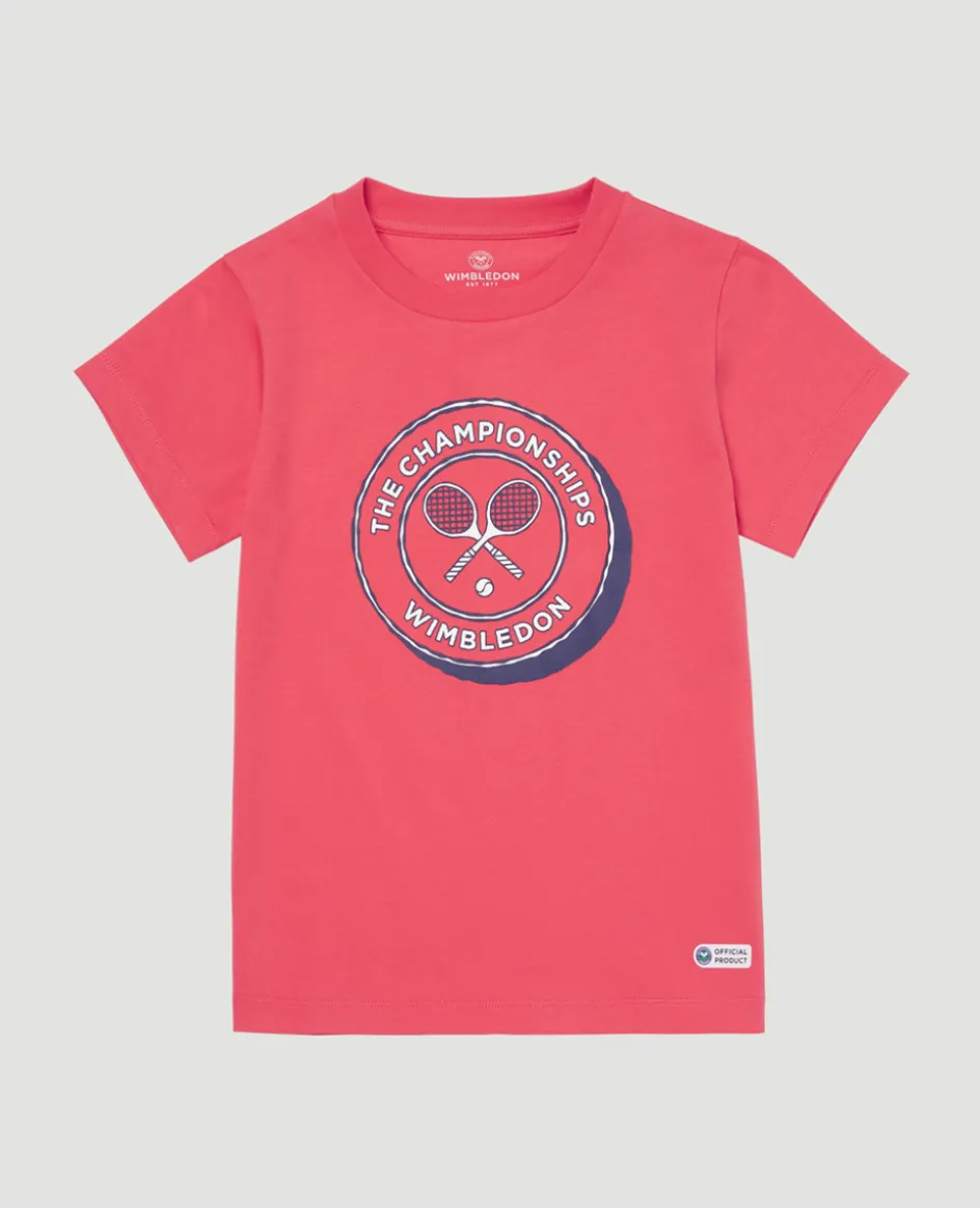 Wimbledon Kids Drawn Logo T-Shirt - Red-Kids Tops & T-Shirts