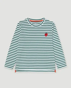 Wimbledon Kids Longsleeve Breton T-Shirt - White & Green-Kids Tops & T-Shirts