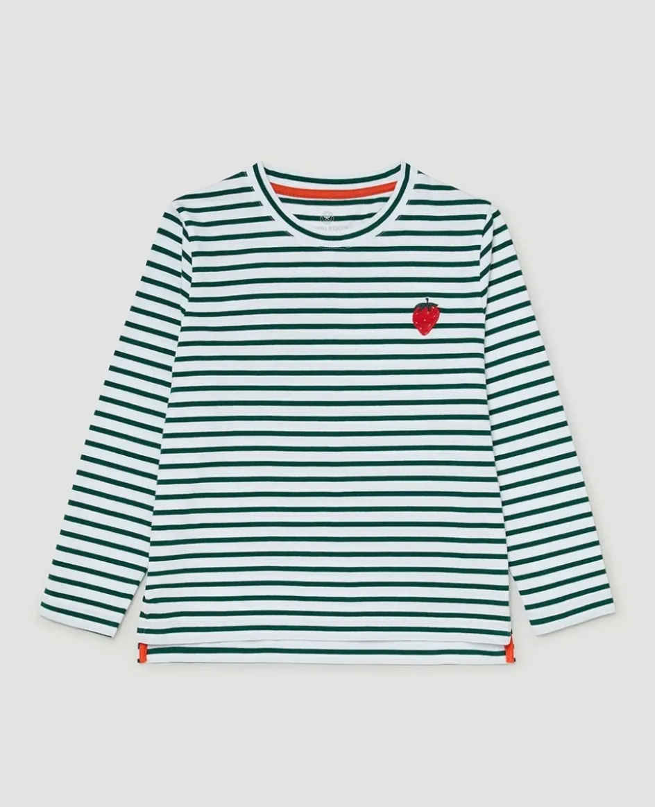 Wimbledon Kids Longsleeve Breton T-Shirt - White & Green-Kids Tops & T-Shirts