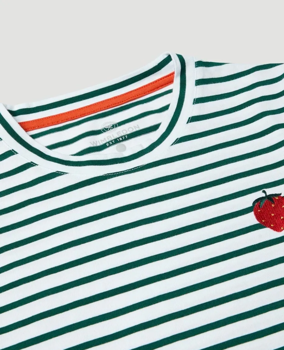 Wimbledon Kids Longsleeve Breton T-Shirt - White & Green-Kids Tops & T-Shirts
