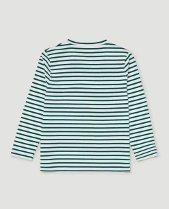 Wimbledon Kids Longsleeve Breton T-Shirt - White & Green-Kids Tops & T-Shirts