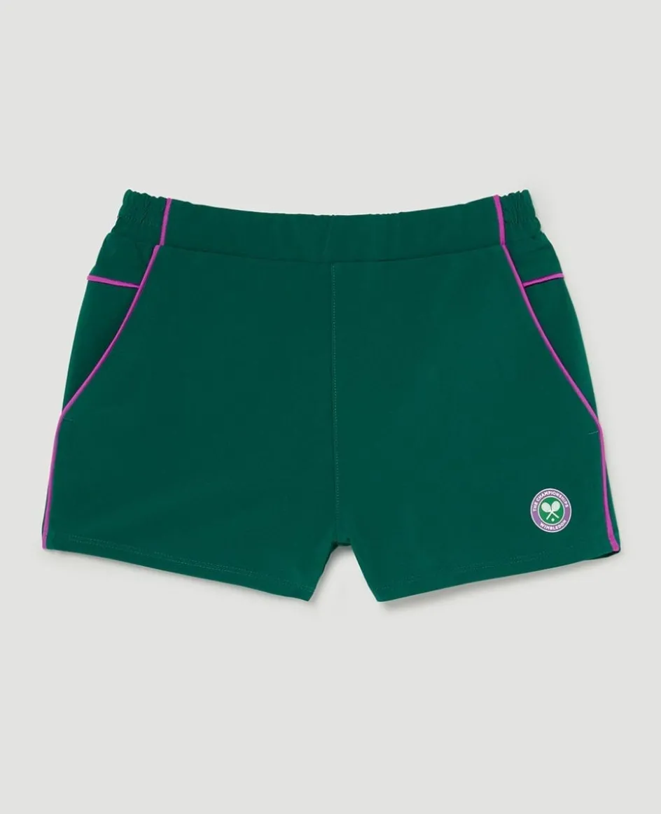 Wimbledon Kids Performance Piping Shorts - Green-Kids Trousers & Shorts|Trousers & Shorts