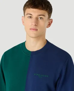 Wimbledon Mens Colour Block Sweatshirt - Green & Navy- Sweatshirts & Hoodies
