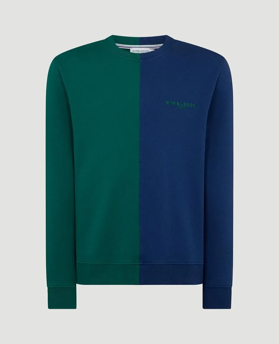 Wimbledon Mens Colour Block Sweatshirt - Green & Navy- Sweatshirts & Hoodies