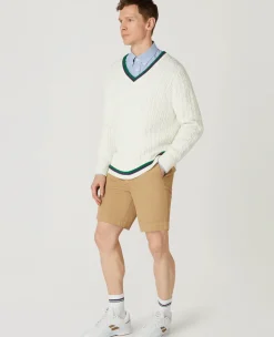 Wimbledon Mens Core Long Sleeve Cable Knit - White- Knitwear