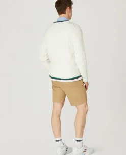 Wimbledon Mens Core Long Sleeve Cable Knit - White- Knitwear