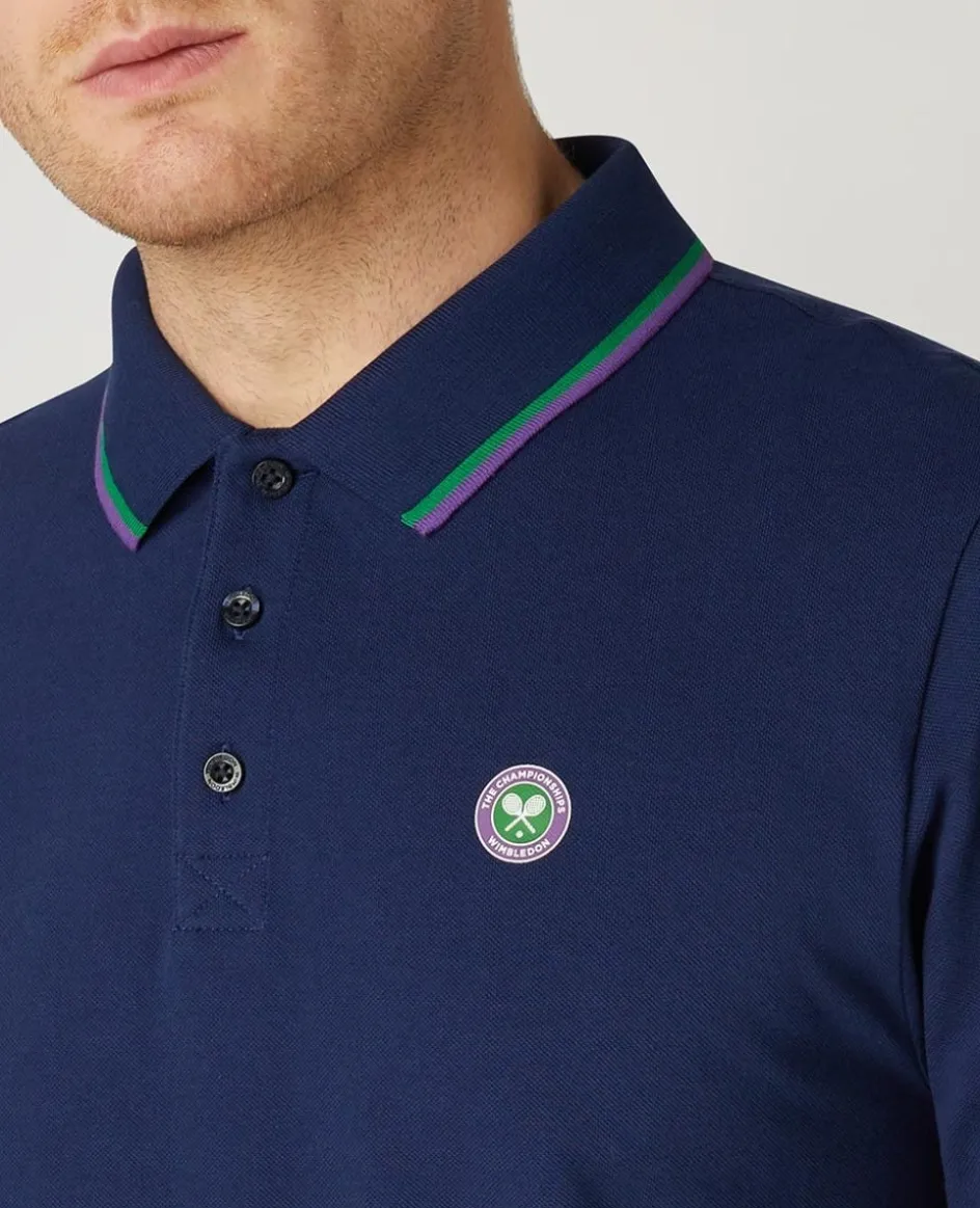 Wimbledon Mens Core Pique Polo - Navy- Polo Shirts