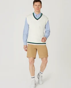Wimbledon Mens Core Sleeveless Cable Knit - White- Knitwear