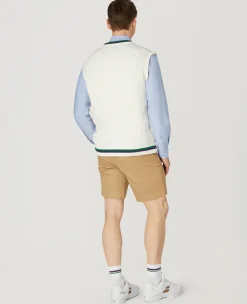 Wimbledon Mens Core Sleeveless Cable Knit - White- Knitwear