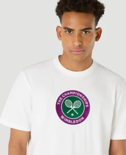 Wimbledon Mens Embroidered Logo T-Shirt - White- T-Shirts