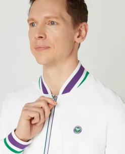 Wimbledon Mens Full Zip Jacket - White- Jackets & Coats