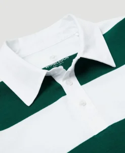 Wimbledon Mens Long Sleeve Rugby Polo - White & Green- Polo Shirts