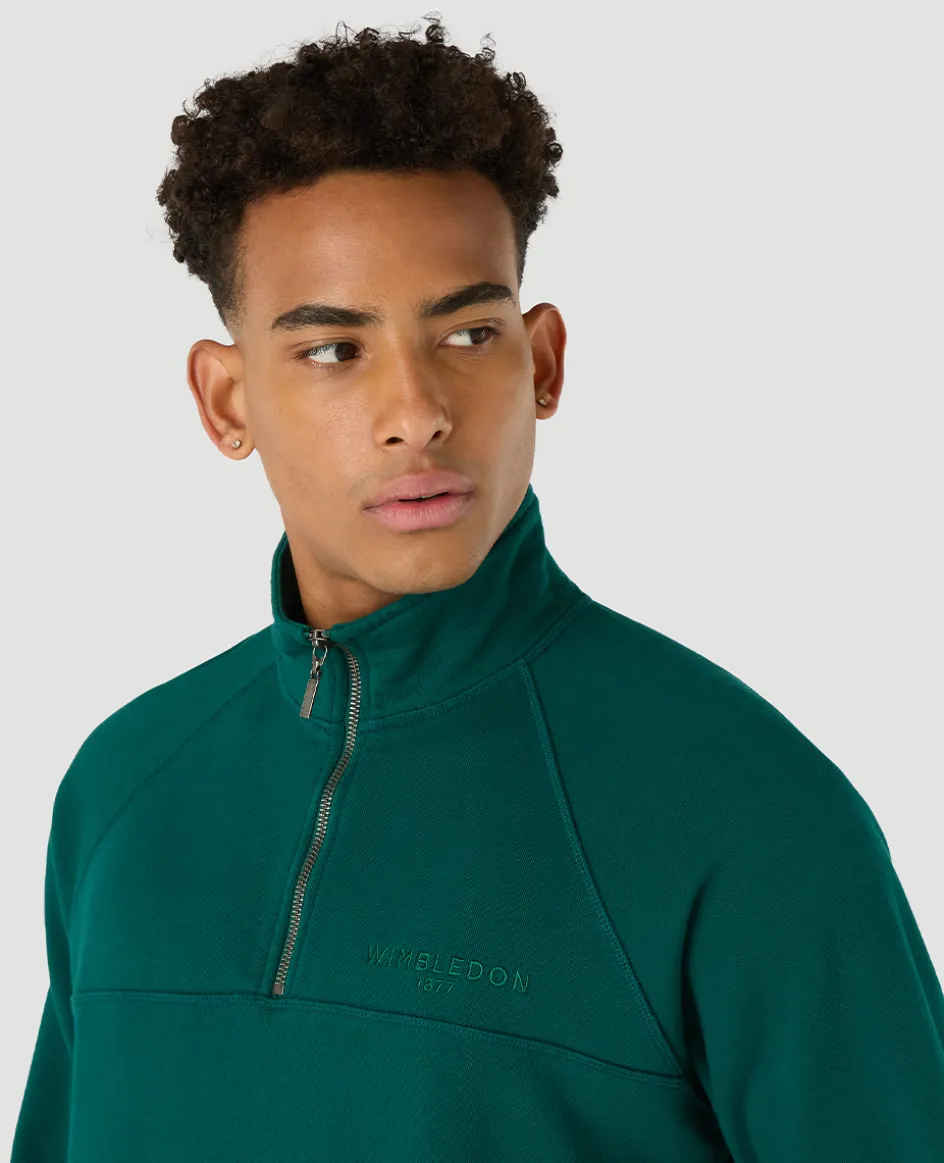 Wimbledon Mens Monobrand 1/4 Zip - Green- Sweatshirts & Hoodies