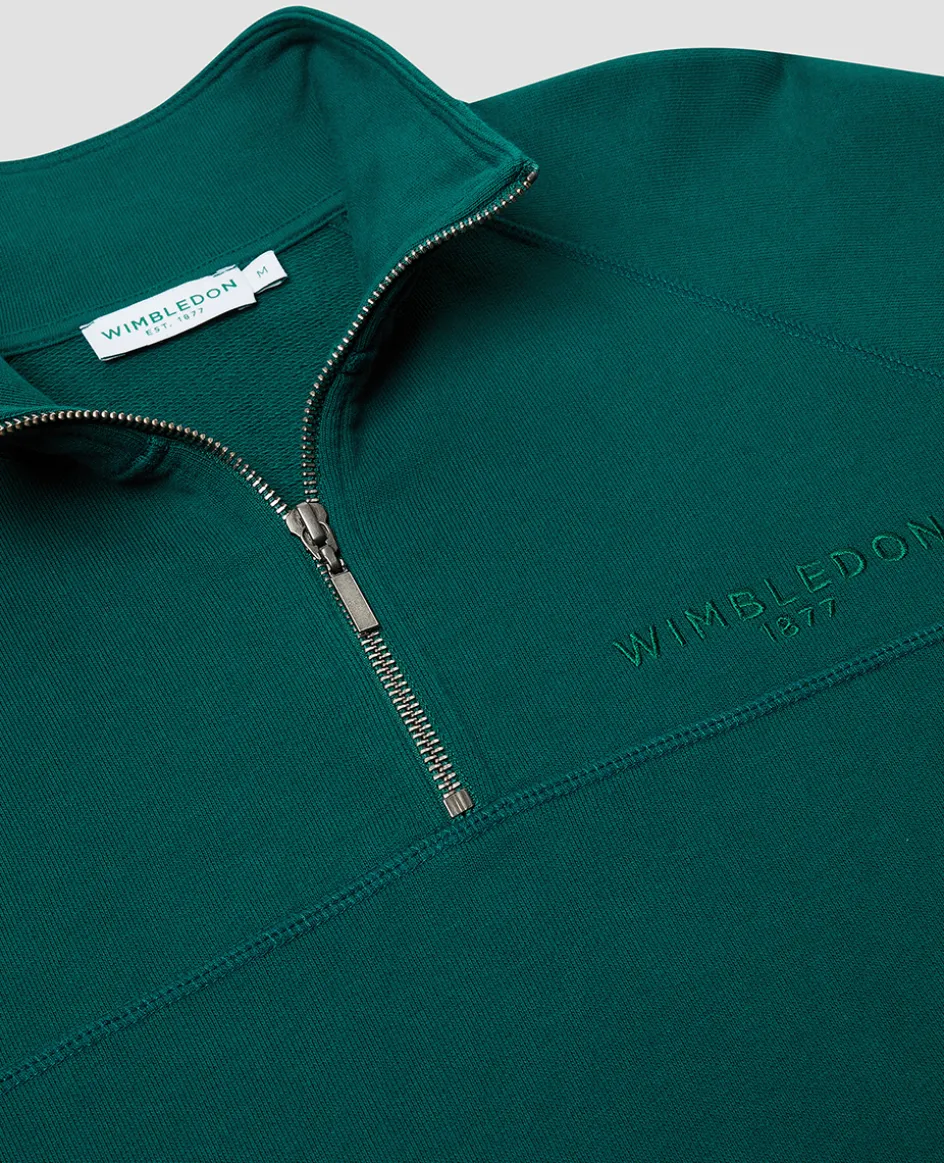 Wimbledon Mens Monobrand 1/4 Zip - Green- Sweatshirts & Hoodies