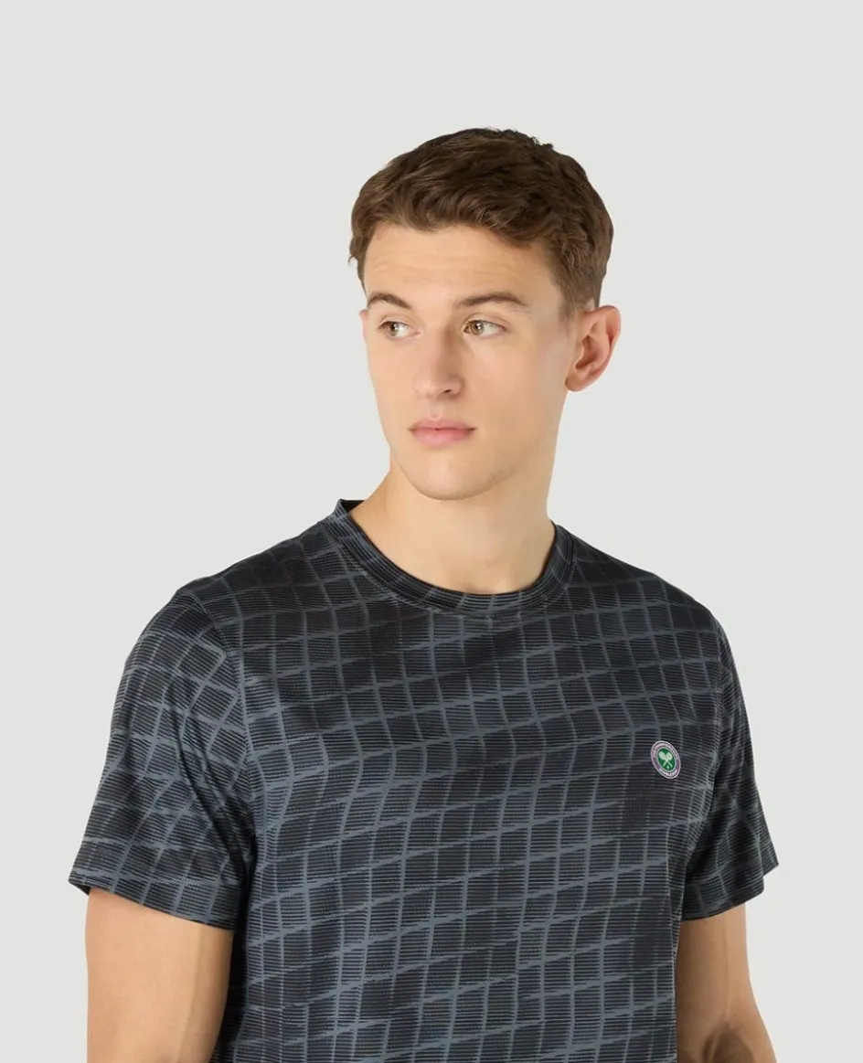 Wimbledon Mens Performance Net T-Shirt - Black- T-Shirts