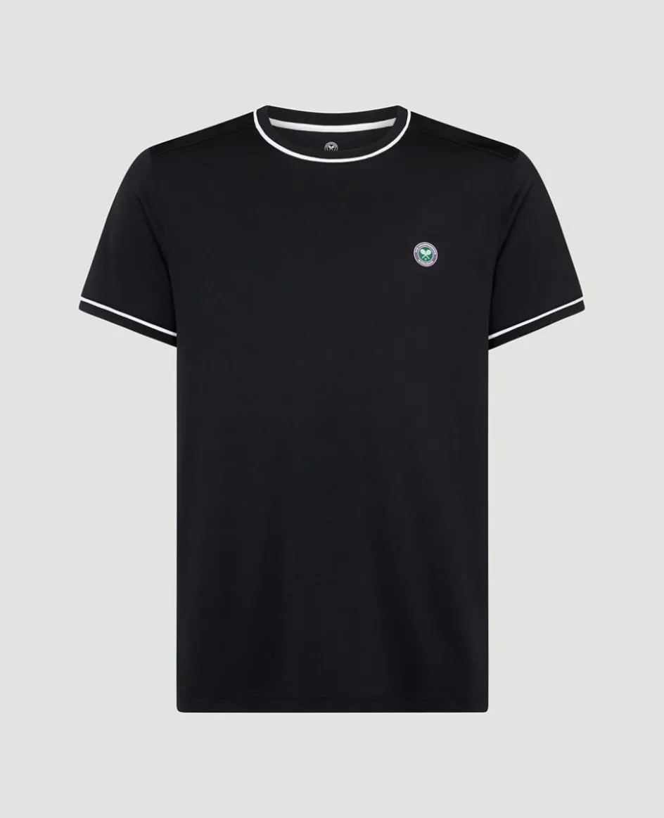 Wimbledon Mens Performance Piped T-Shirt - Black- T-Shirts