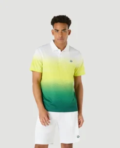 Wimbledon Mens Performance Stripe Polo - Green- Tops & T-Shirts|Polo Shirts