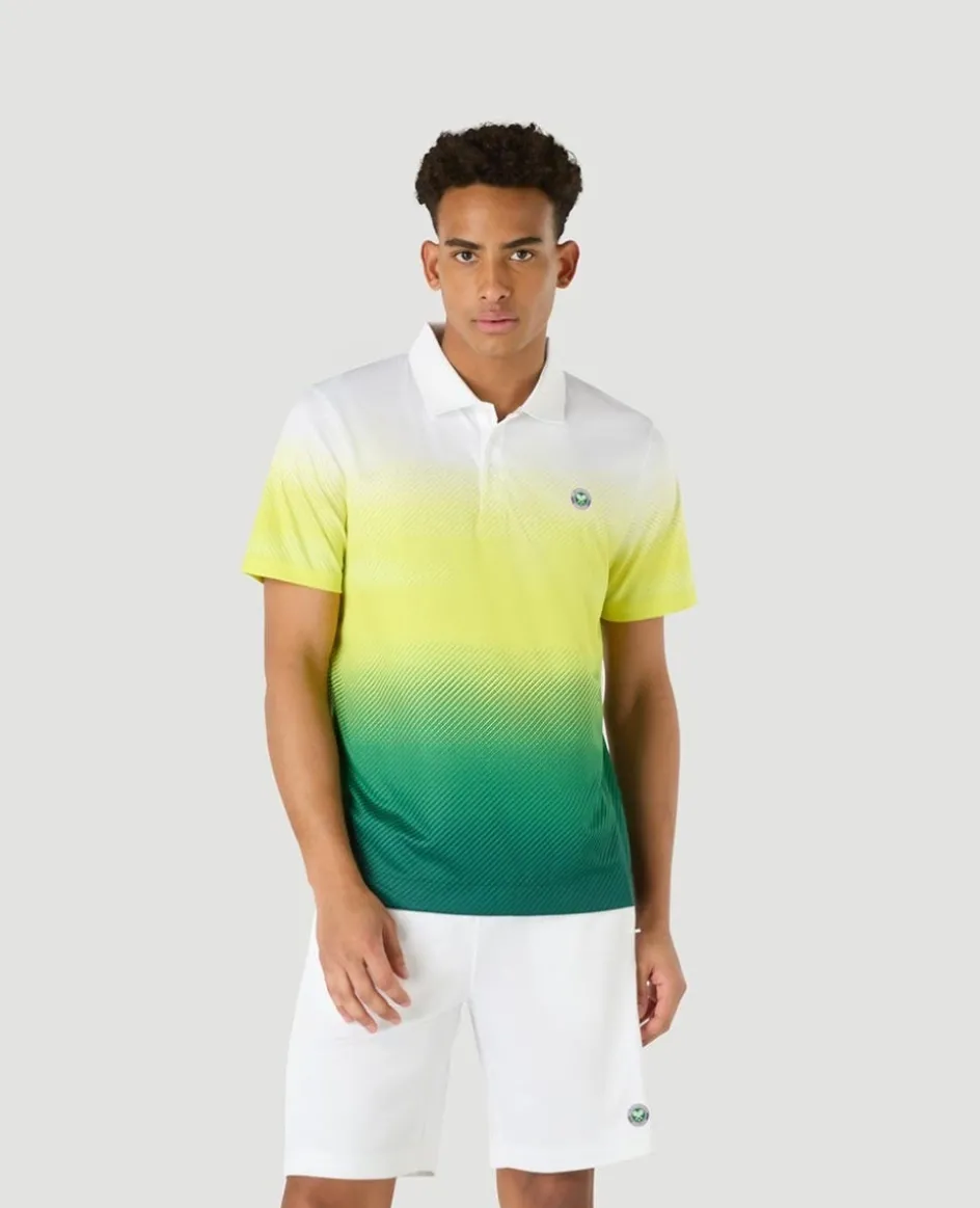 Wimbledon Mens Performance Stripe Polo - Green- Tops & T-Shirts|Polo Shirts