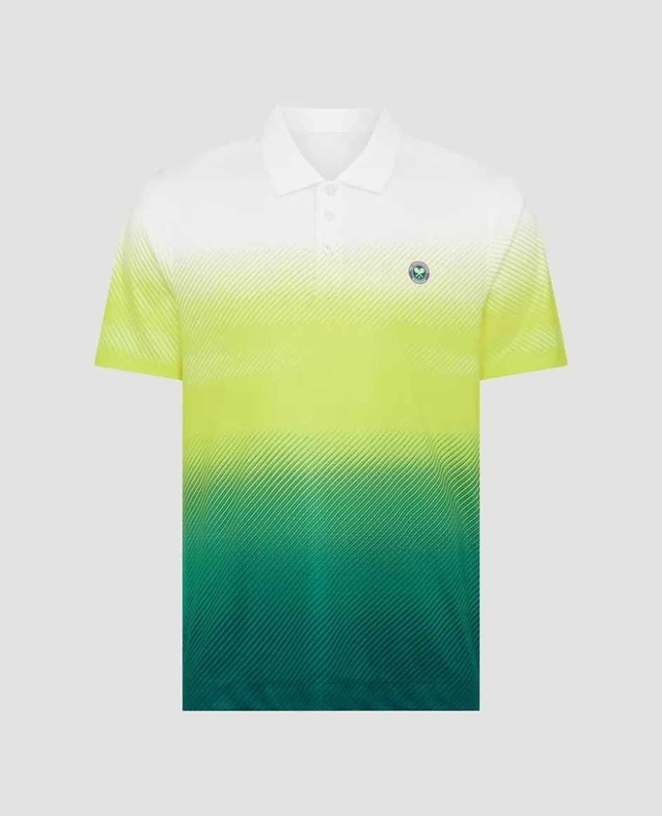 Wimbledon Mens Performance Stripe Polo - Green- Tops & T-Shirts|Polo Shirts
