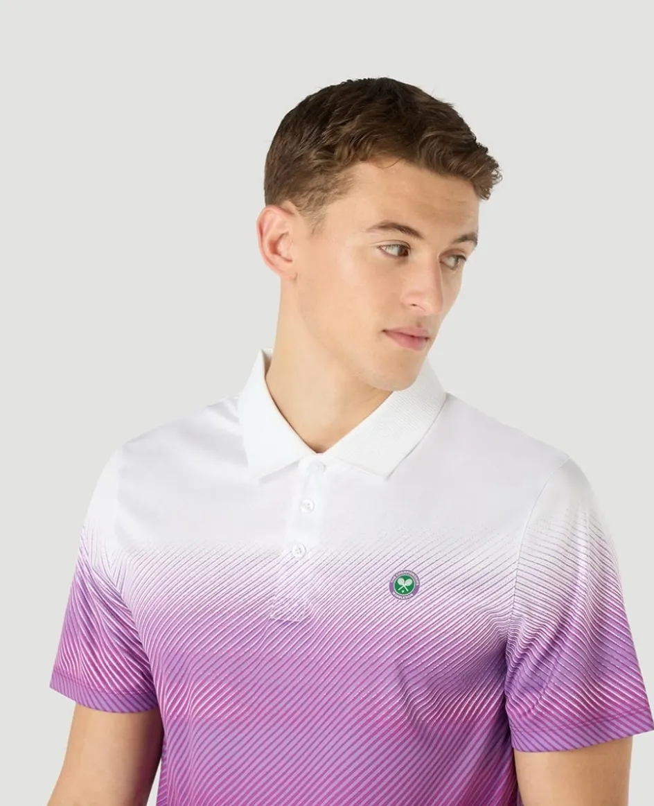 Wimbledon Mens Performance Stripe Polo - Purple- Polo Shirts