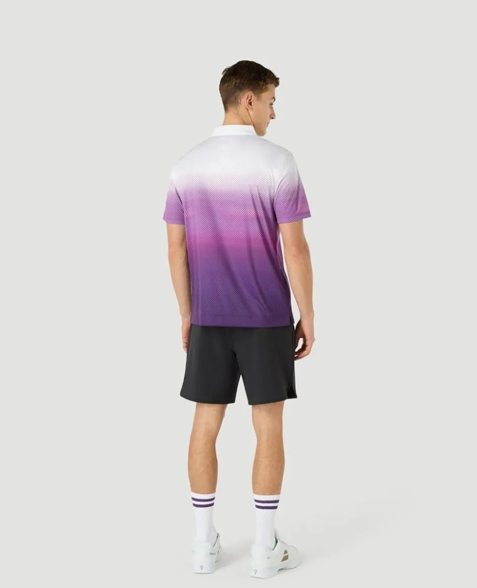 Wimbledon Mens Performance Stripe Polo - Purple- Polo Shirts