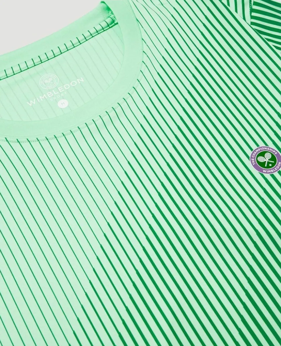 Wimbledon Mens Performance Stripe T-Shirt - Green- Tops & T-Shirts|T-Shirts