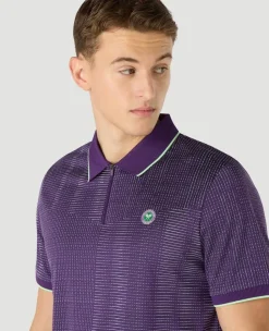 Wimbledon Mens Performance Texture Polo - Purple- Tops & T-Shirts|Polo Shirts