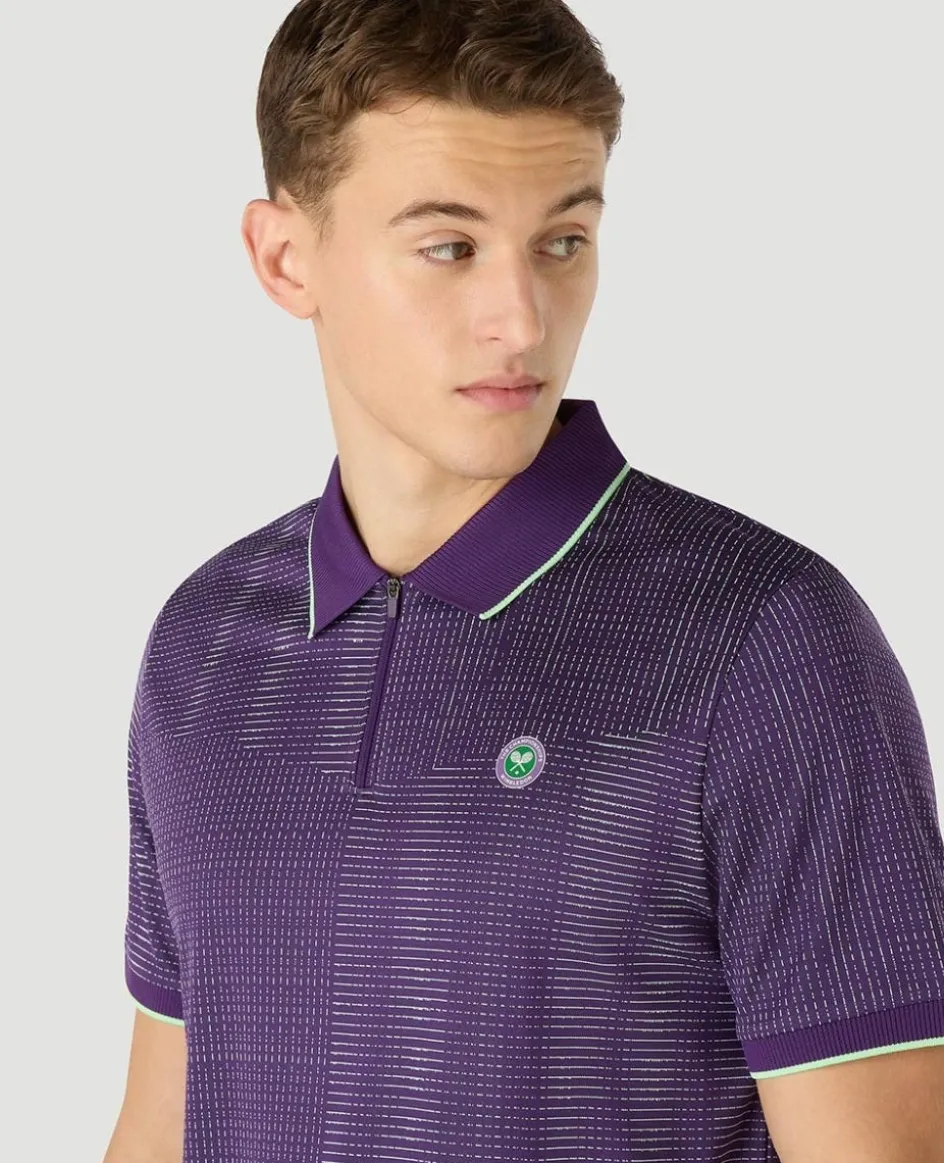 Wimbledon Mens Performance Texture Polo - Purple- Tops & T-Shirts|Polo Shirts