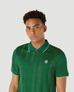 Wimbledon Mens Performance Texture Polo - Green- Polo Shirts